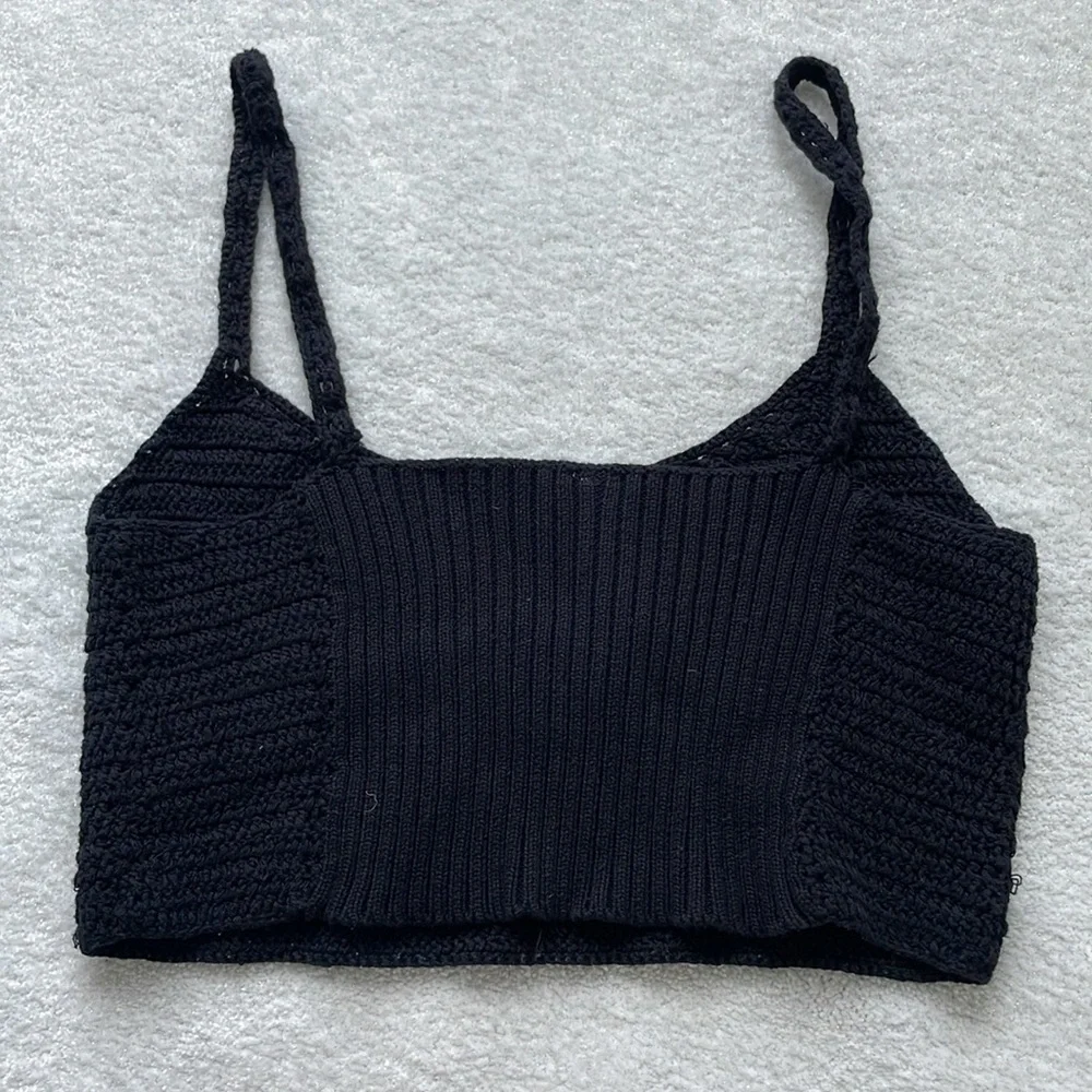 Free People Black Crochet Knit Bralette Crop Top with Floral Detailing